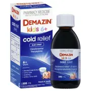 Demazin Kids 6+ Cold Relief Blue 200mL Syrup - Peach & Vanilla Flavour
