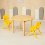 80CM Round Wooden Kids Table and 2 Yellow Chairs Set Timber Childrens Desk