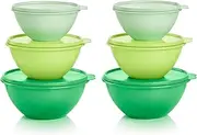 [Tupperware] Heritage Wonderlier 12 Piece Food Storage Bowl Set in Green Colors, Dishwasher Safe and BPA Free (6 Bowls, 6 Lids)