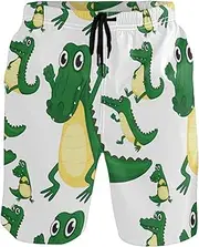 [GuoChe] Mens Swim Trunks Green Alligators Crocodiles Smiling Quick Dry Beachwear Holiday Beach Short Casual Board Shorts