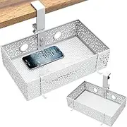 FOROIRON 2 Pack Under Desk Drawer Storage Basket, 360° Rotatable Clamp-on Swivel Pencil Drawer Durable Hidden Desk Organizer for Home Office Desk Table East to Install Large Capacity (White)