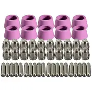 50pcs Plasma Cutter Torch Consumables Electrode Nozzles Cups Kit for AG-60 SG-55 WSD-60 Fit CUT-60 LGK-60 Plasma Cutter Pink silver