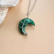 Malachite Necklace, Life Tree, New Moon Fortune Pendant, Natural Gemstone,118