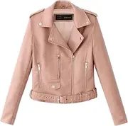 [Generic] Motor Jacket Women Cropped,Punk Biker Lapel Ladies Coat Short,Solid Color Front Zipper With Pockets,Long Sleeve Trench Coat,Outdoor Jacket Lightweight Windproof