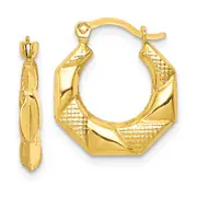 10K Yellow Gold Scalloped Textured Hollow Hoop Earrings