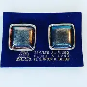 Esmalte Al Fuego Hecho A Mano Handmade Fire Enamel Metal Clip On Earrings Spain