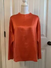 New Eileen Fisher Heavyweight 100%Silk Charmeuse Funnel Neck Box-Top Sz M Rdlor