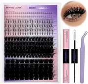 Lash Clusters Multi-type Mixed DIY Eyelash Extension Kit Individual Lashes with 7D Spike Fans Bottom Lashes 3D Effect 100D+200D Clusters Lash Bond and Seal Suitable for Beginners Use Home (12-18 MM)
