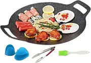 Grill Pan, Korean Grill Pan | Cast Iron Round Grill Griddle Pan - Portable Cooking Tool with Induction Handle, Stove Top and Electric Cooktop