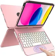 HOTLIFE Case with Keyboard for iPad 10th Generation，Touch Keyboard for iPad 10th Generation - 10 Color Backlight, 360° Rotatable Protective Cover with Pencil Holder for iPad 10.9 inch 2022