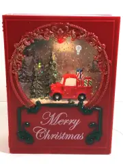 Ganz LED Merry Christmas Book Red Truck Snow Globe USB or Battery 8 in