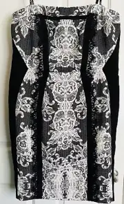 City Chic womens Lace Affair dress plus Medium black white strapless Boned NWT