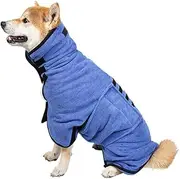 Dog Bath Robe Dog Drying Coat Quick Dry Dog Bag Soft Dog Bathrobe Towel Fast Drying Super Absorbent Pet Dog Cat Bath Robe Blue M