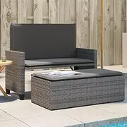 Garden Bench Garden Bench with Cushions and Footstool Grey Poly Rattan