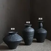 3pcs Vintage Ceramic Vase Pottery for Living Room Decor Rustic Circular Flower Vase, Floor Tall Vases Farmhouse Table Centerpieces or Des Wedding Gift (Balck)