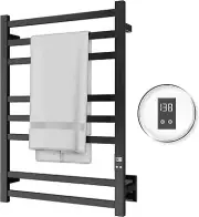 8-Bar Towel Warmer with Fast Heating, Auto Shut-Off Timer, Matte Black Finish -