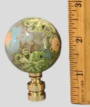 Bohemian Painted Floral Mandala Porcelain Lamp Finial 2.5'' Brass Base #DR68
