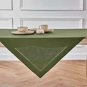 Solino Home 100% Pure Linen Tablecloth 52 x 52 Inch – Olive Christmas Tablecloth for Indoor, Outdoor – Machine Washable and Handcrafted from European Flax – Classic Hemstitch