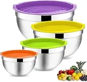4Pcs Mixing Bowl Set, Stainless Steel Nesting Mixing Bowls Set, Salad Bowl with Lids for Baking/Cooking/Serving/Storage Dishwasher Safe