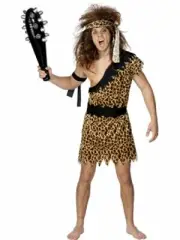 Smiffys Adult mens Caveman Costume, Tunic, Headband and Armband, Brown, XL - Si