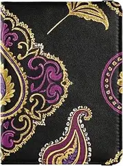 [Amooorous] Retro Fashion Flower Paisley Gold Purple Leather decorative travel wallet womens passport holder Wallet Combo Card Holder Passport Case Ultra Slim, retro fashion flower paisley gold purple, 1 size