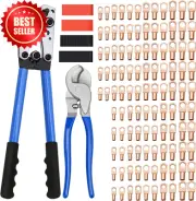 Cable Lug Crimping Tool Set, 170 Copper Lugs, Cutter & 210 Heat Shrink Tubes