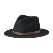 Brixton "Messer" SP22 Fedora Hat (Black) Wide Brim Wool Felt Leather Band Cap