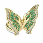 4.00Ct Round Cut Simulated Emerald Butterfly Wedding Ring 14K Yellow Gold Finish