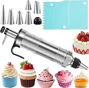 Dessert Decorating Syringe Set with 6 Nozzles Rustproof Stainless Steel Icing Dispenser Cupcake Filling Injector for Cake Cookies Decoration (Black)