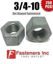 (Qty 250) 3/4-10 Low Carbon Grade 2 Finished Hex Nuts Hot Dipped Galvanized
