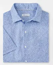 NEW MENS PETER MILLAR GOLF S/S CHAMPLAIN LINEN SPORT DRESS Shirt, MEDIUM, BLUE