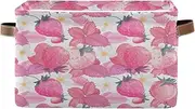 Cute Pink Strawberries Fabric Organizer Bin, Decorative Rectangle Home School Organizers