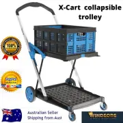 Cart Folding Shopping Trolley Utility Portable Collapsible Cart +1 Basket 90KG