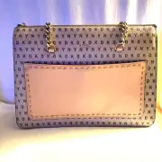 DKNY Logo PURSE SATCHEL HANDBAG QUALITY MADE chain shoulder straps Tan/Gold