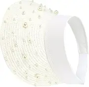 [LIFKOME] Women's Pearl Stylish Visor Cap for Summer Sunscreen Hat Outdoor Hat Sunproof White