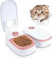 2 Pack Automatic Cat Feeder (Each 350ML), Pet Feeder with Timer and Portion Control for Dry or Semi-Moist Food, Food Dispenser for Cat and Dog, 48-Hour Timed-Pink