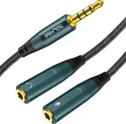 Headset Adapter, 3.5mm Headphone Mic Splitter CTIA TRRS Male to Jade Green