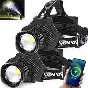 Aikertec Rechargeable LED Headlamp 100000 Lumen, Super Bright Head Lamp Flashlight with 5 Lighting Modes, IPX6 Waterproof, Zoomable Headlight for Camping, Hiking, Fishing, Biking, Running (2 Pack)