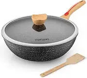 ITSMILLERS Nonstick Wok Aluminium Die-casting Chinese Wok, Scratch Resistant With Lid and Spatula, PFOA-Free, Dishwasher Safe & Induction Bottom,12.5 Inch,6L,Large Capacity