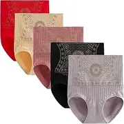 [HEJIGOOD] 5 Pcs Women's High Waist Undies No Show Briefs Tummy Control Body Shaper Hipster Panties for Ladies
