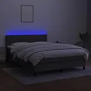 VRAXO Box Spring Bed with Mattress&LED Dark Grey 153x203 cm Queen Size Fabric -66.9KG,3283281