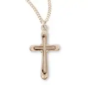 Gold Plate Over Rounded Edge Cross Sterling Silver 1.1 Inch x 0.6 Inch Pendant