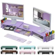 Dual Monitor Stand Riser, Desk Organizer With Drawer and 2 Pen Holders, Desk ...