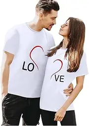 [Generic] Couple Shirt Women's and Men's Crew Neck Couple T-Shirt 1 Piece Love T-Shirt Valentine's Day Lightweight Casual Shirt Short Sleeve Shirt Partner Costume Couple Gifts, White, XXL