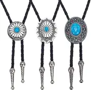 [WEBEEDY] 3 Styles Vintage Bolo Tie Blue Turquoise Stone Bolo Tie Adjustable Leather Braided Necktie Handmade Western Cowboy Necktie Halloween Costume Accessories for Shirt,Suit,Leisure Clothes, Green