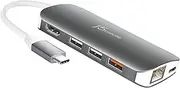 j5create USB-C 9-in-1 Multi Adapter Multi Adapter with 4K HDMI, Ethernet, USB-A x 3, TF/SD Slot, 100W PD Charging | for for MacBook Pro/Air, Surface, XPS, Thinkpad and More(JCD383)