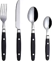 EXZACT Cutlery Set 24pcs Stainless Steel - with Rivet Craft Handles/Retro Style Flatware - 6 x Dinner Forks, 6 x DinnerKnives, 6 x Table Spoons, 6 x Tea Spoons -Serves 6 (Black)