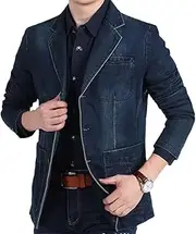 [Sweejim] Men Blazers Denim Jacket Sexy Mens Single Breasted Tops Outerwear Casual Blazers