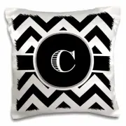 3dRose Black and white chevron monogram initial C 16x16 inch Pillow Case