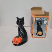 Vintage Ceramic Kmart Halloween Tea Light Candle Holder Witch Black Cat Pumpkin